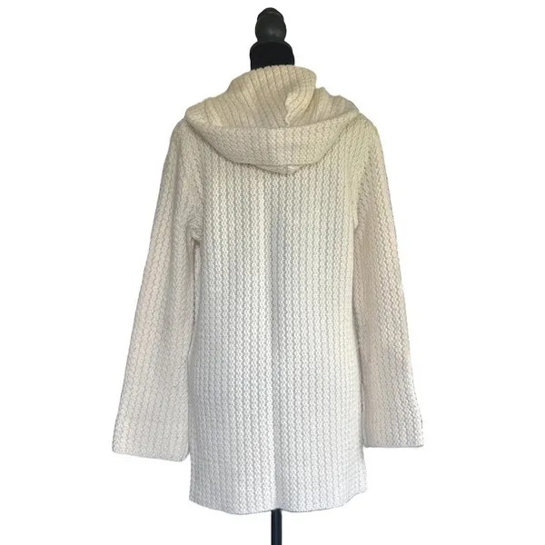St Michael Vintage Cream Cable Knit Hooded Toggle Cardigan Sweater Cottagecore - Image 3
