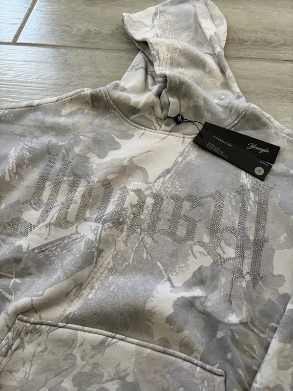 YoungLA Bling Camo Hoodie Grey Spring Hoodie Women’s Size Small Hunting Season - Image 2