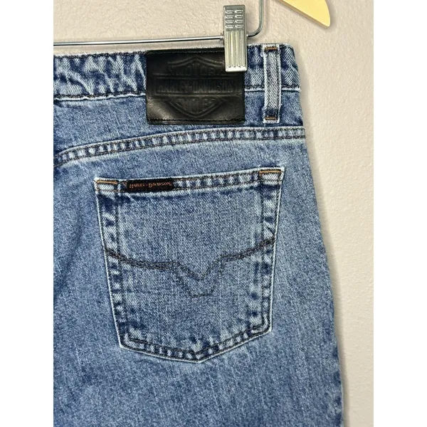 Harley Davidson Jeans Women 10 Blue Straight Leg Embroidered Logo Denim - Image 7