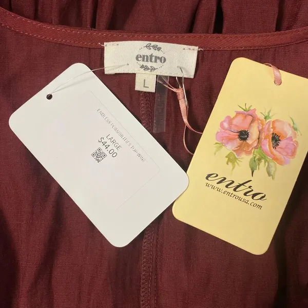 Entro NWT Red Endless Possibilities Long Sleeve Ruffled Top Size L Romantic Boho - Image 2