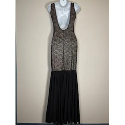 Gold‎ and Black Maxi Dress Small Deep Back Formal Evening Gown Glam Gala Y2K - Image 5