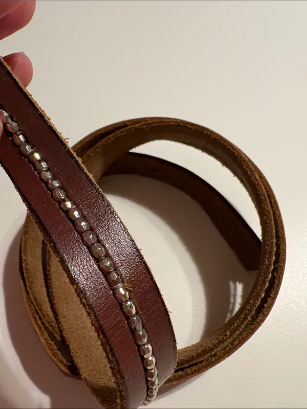 Women’s Hollister brown cowhide leather belt gem embellished XL brown silver - Image 4