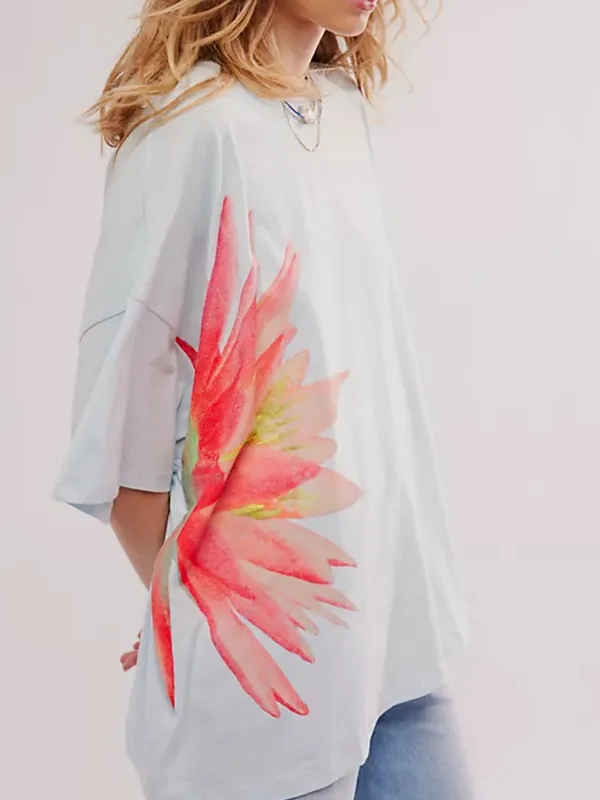 Daydreamer Light Blue Tee with Pink Floral Graphic - Image 2