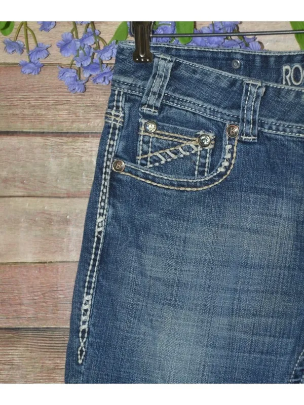 Rock Roll Cowgirl Bootcut Riding Western Jeans Womens 29x34 Embroidered Denim - Image 3