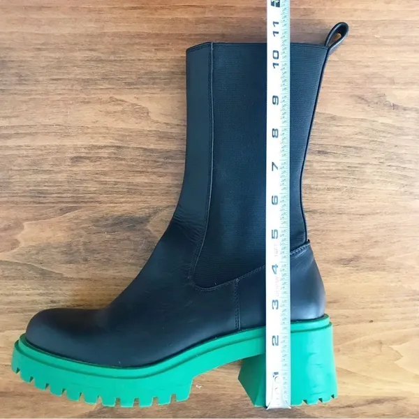 STEVE MADDEN Leather Chelsea Midi Boot Size 6 Black Platform Lug Sole Block Heel - Image 13