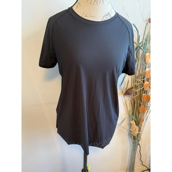 Lululemon Womens Black Split Back Laser Cut‎ Short Sleeve Athletic Top Size 8 - Image 2