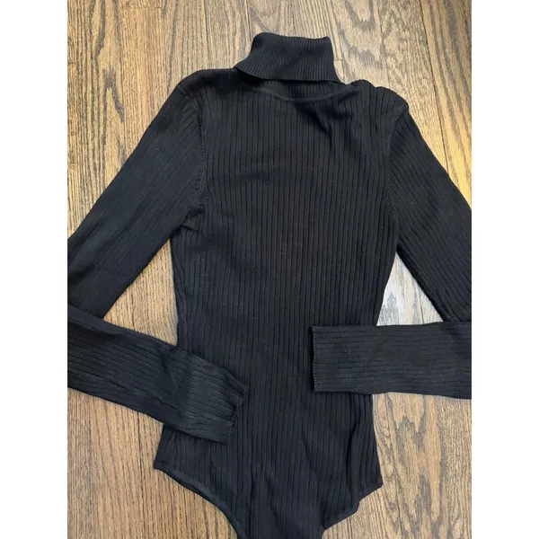 Naked Wardrobe Ribbed Black Turtleneck Thong Bodysuit Sz Small Stretch NEW - Image 2
