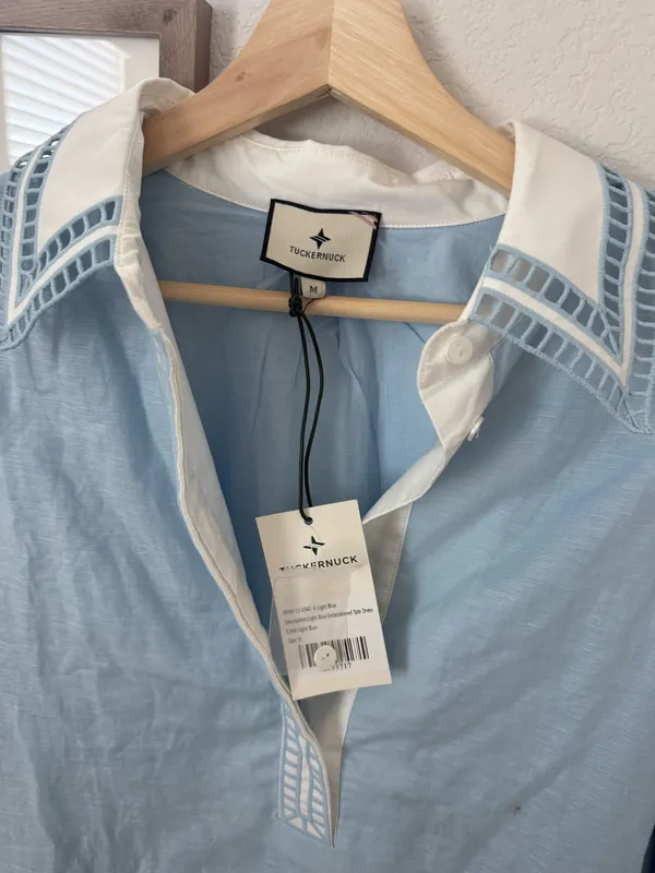 Tuckernuck Sky Blue Button-Down Tunic with White Contrast Collar - Image 3