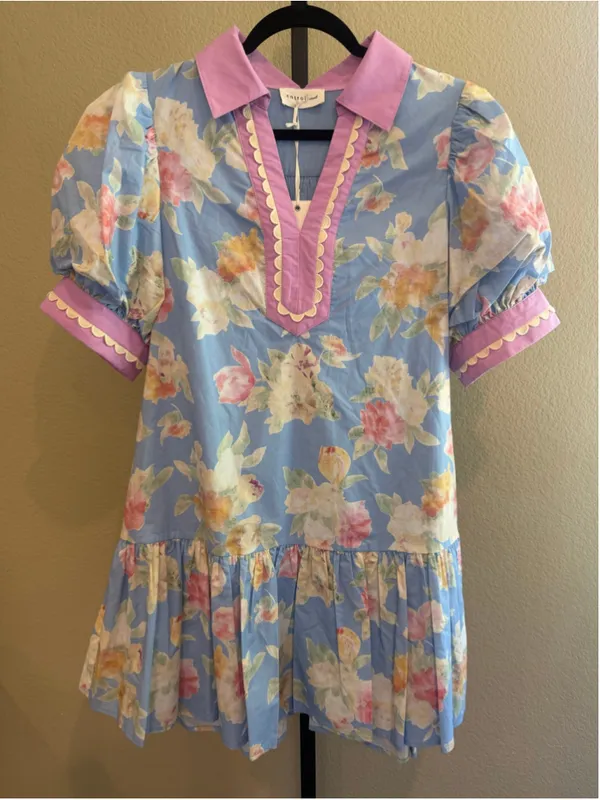 Women's Entro Floral Babydoll Mini Dress Size S Blue and Pink - Image 3