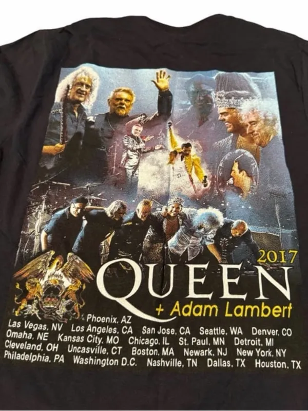 Queen + Adam Lambert 2017 Tour Band Tee Size Medium Black - Image 4