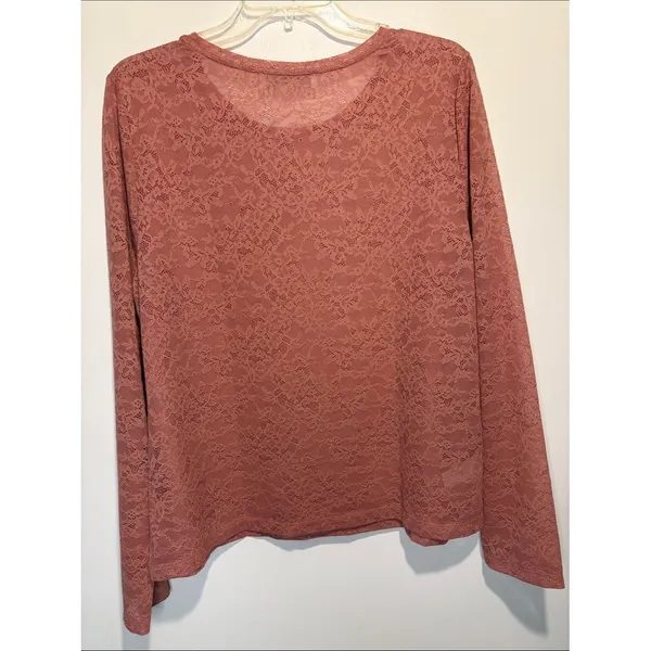 Loft NWT mauve pink full floral lace sheer long sleeve blouse Size XL - Image 2