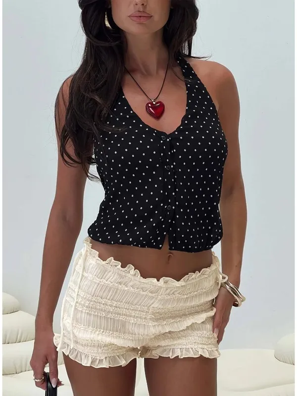 LIONESS Brat Halter Top in Onyx Polka XSmall New Womens Sleeveless Tank - Image 12