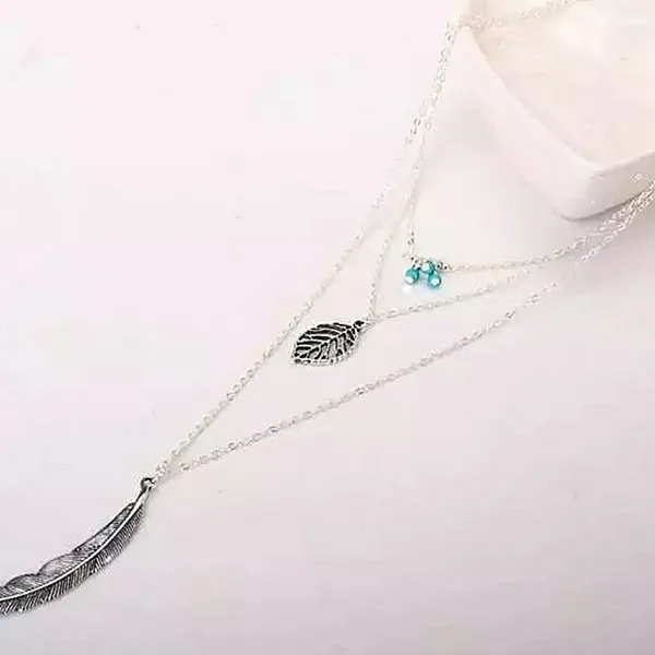 NEW‎ Boho Silver Multilayer Turquoise Leaf Necklace, 16-18” - Image 3