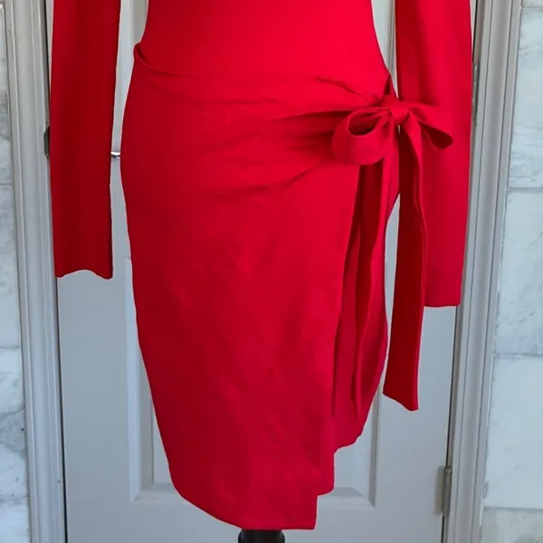 VICI‎ Red Long Sleeve Faux Wrap Side Tie Mini Dress DD7228VC Womens Medium - Image 9