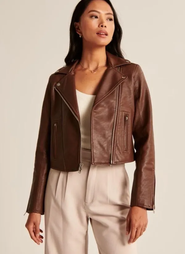 Abercrombie Vegan Leather Brown Jacket - Image 2