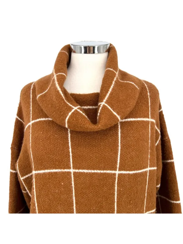 Lumière Windowpane Cowl Neck Sweater Brown Size Medium - Image 2