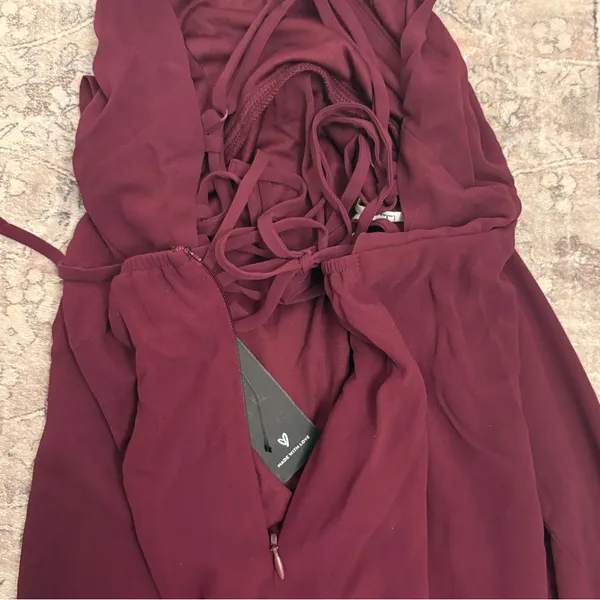 Lulus In Love Forever Plum Lace-Up High-Low Maxi Dress Size XS Bridesmaid Flowy - Image 9