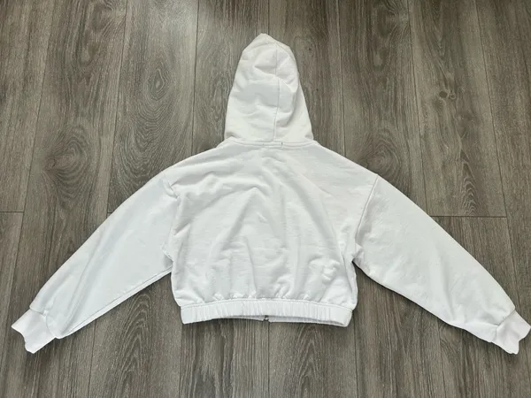 White Cotton Graphic Print Full Zip Hoodie Sweatshirt Size Medium - Image 7