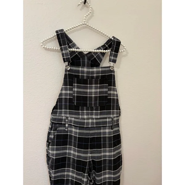 Hot Topic Plaid Overalls Size Medium Black White Academia Grunge Punk Goth - Image 3