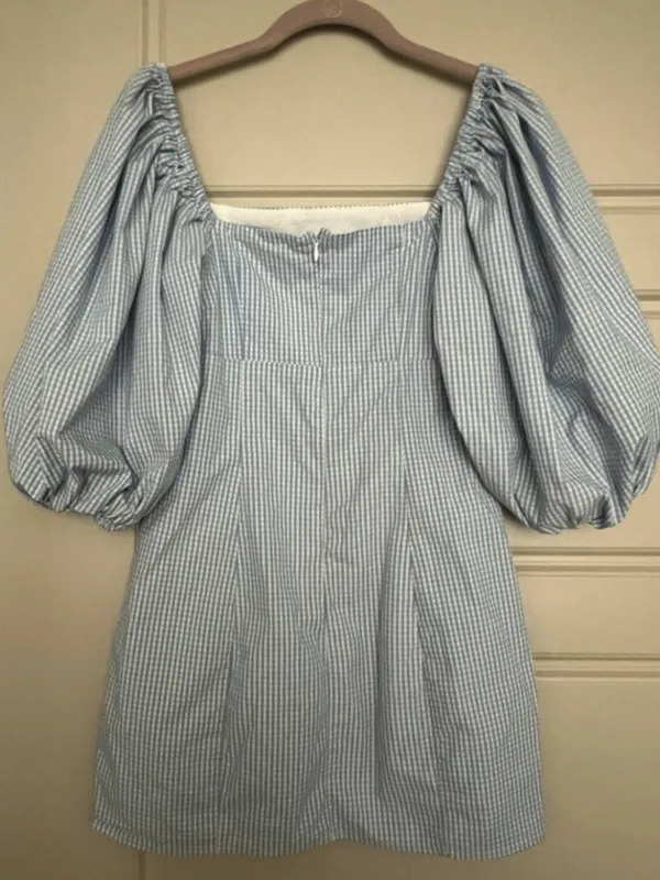 Forever 21 Blue Gingham Puff Sleeve Mini Dress Small - Image 2