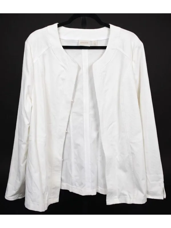 Chico's White Collarless Open Front Zip Jacket Textured Knit Size 3 (16/XL) - Image 2