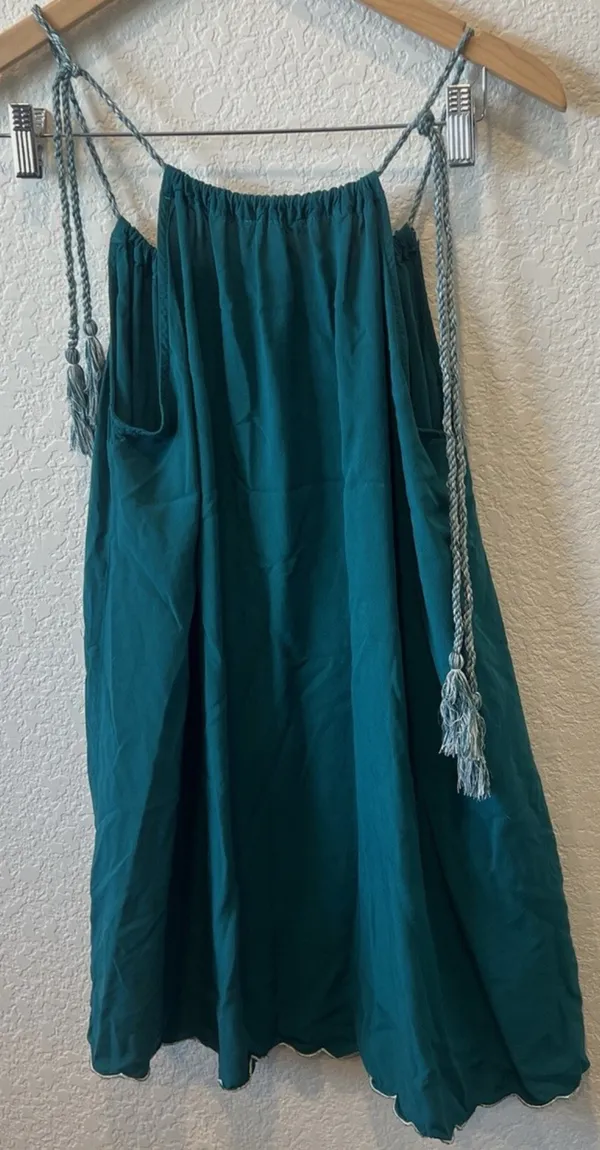 Forever 21 Blue Green Teal White Lace Embroidered Boho Bohemian Flowy Summer Mini Dress - Image 5