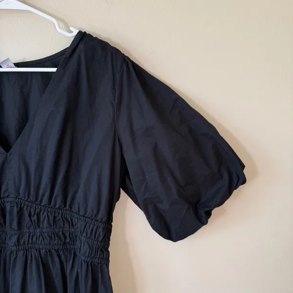 Old Navy‎ Black Cotton Poplin Puff Sleeve Smocked Empire Waist Midi Dress L Tall - Image 2