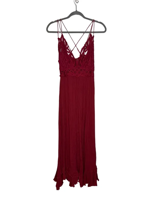 🌺 Free People Adella Maxi Dress Burgundy Lace Strappy Boho Size Medium 🌺 - Image 2
