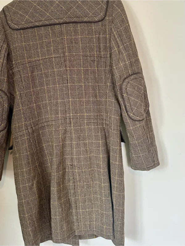 Faconnable Brown Plaid Wool Toggle Pea Coat - Image 7