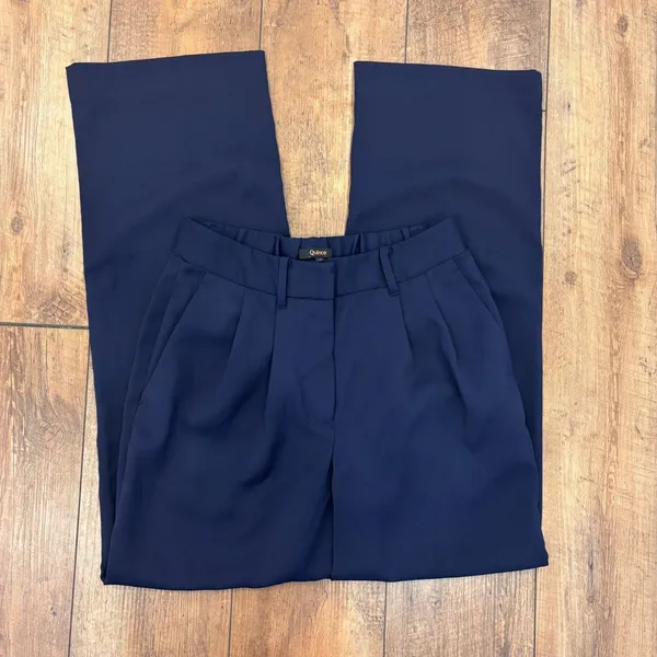 Quince Navy Blue Stretch Crepe Pleated Wide Leg Flowy Smart Casual Trousers Sz 4 - Image 2