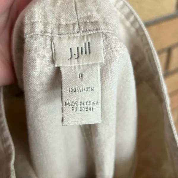 J. Jill 100% Linen Wide Leg Sailor Pants Button Accent Light Beige Size 8 - Image 3