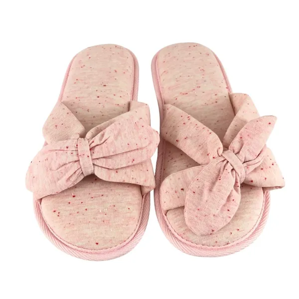 Womens Slide Slippers Strappy Fabric Bow Heathered Pink Slip On 38/39 US 7/8 - Image 2