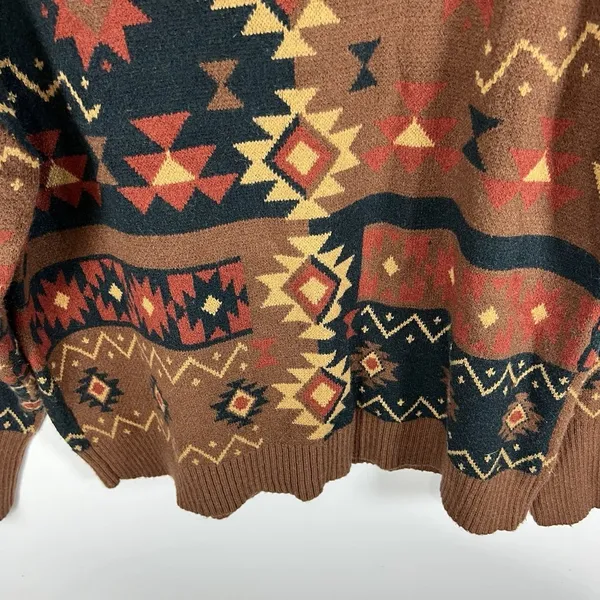 BKE Western Pullover Sweate 3/4 Zip Women's Size Large Boho Aztec Brown Soft‎ - Image 12