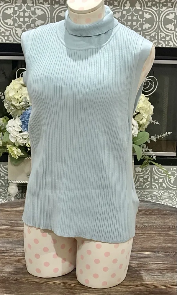 VARLEY Anastasia Rib Knit Mock Neck Tank - Winter Sky (Light Blue) - Large - NWT - Image 6