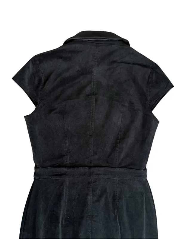 Avec Les Filles Women’s Black Corduroy Button Front Short Sleeve Midi Dress Sz 6 - Image 10