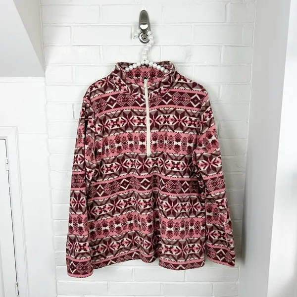 D&Co. Pink Snowflake Patterned Fleece Quarter Zip Pullover Size M Size M - Image 2