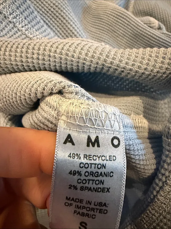 AMO Women’s Small Light Blue Waffle Knit Long Sleeve Henley Shirt - Image 3