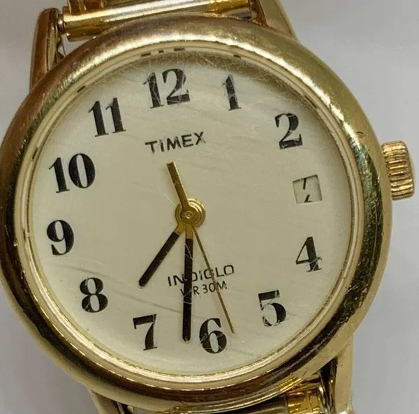 Timex indiglo date women’s watch gold silver tone 25mm Quartz 6.5” running - Image 2