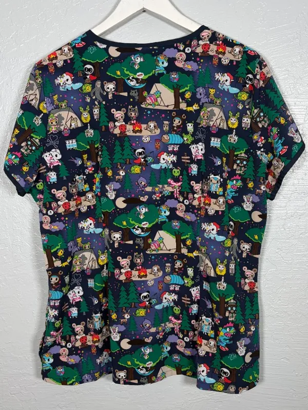Koi Tokidoki Women L Summer Camp Eve Scrub Top Shirt Stretch Pockets Nursing - Image 4