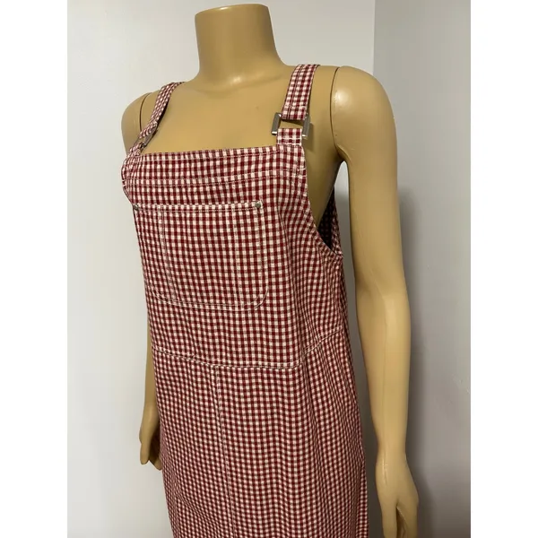 Mountain Lake Casuals Red Gingham Cotton Pinafore Overall Dress Womens Medium - Image 2