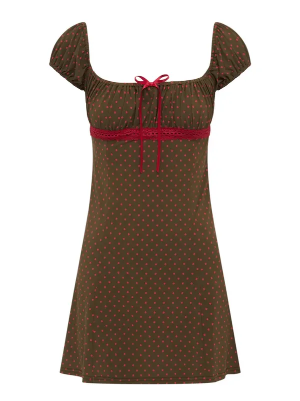With Jean mini dress in brown polka dot NEW - Image 7