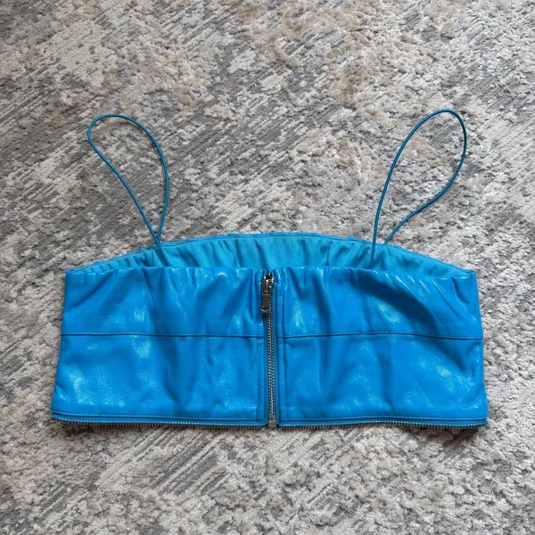 I.AM.GIA Isla blue vinyl top with zipper detailing size medium - Image 3