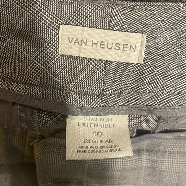 Van Heusen gray white plaid slacks trousers dress pants stretch woman’s sz 10 - Image 4