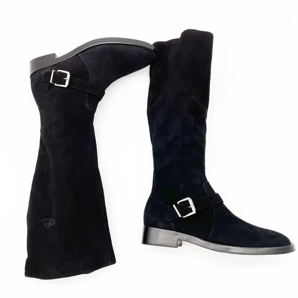 NEW Schutz Luidi Womens‎ 7 Buckled Suede Leather Knee Boot Black Side Zip - Image 3