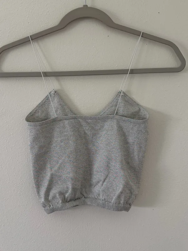 Free People Gray Rainbow Sparkle Metallic Ribbed Thin Strap Seamless Tank M/L - Image 6