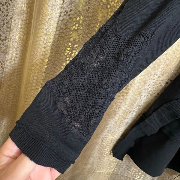Free People Black Lace Outer Sunset Open Back Tunic Long Sleeve Top M - Image 5