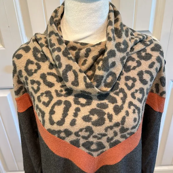 First‎ Love Small Leopard Animal Print Chevron Cowl Neck Sweater Top - Image 2