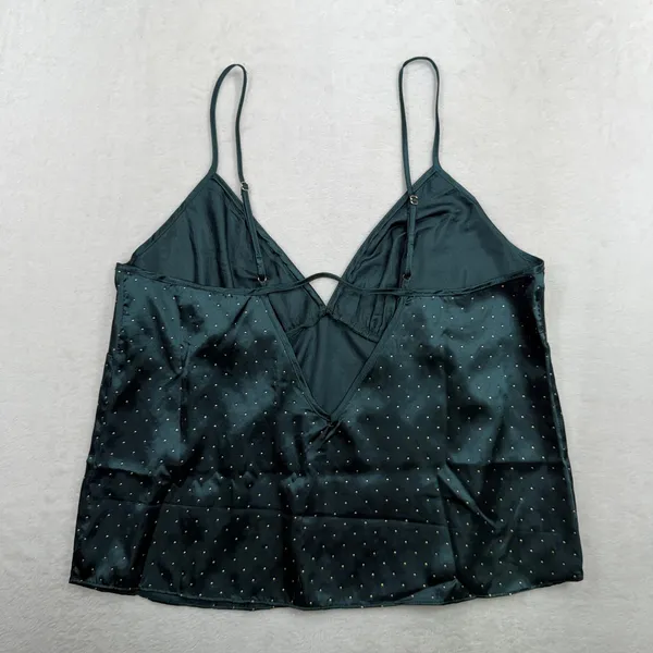 Linea Donatella Large Pajama Set Satin Green Gold Pin Dot Cami Wide Leg Pants - Image 9