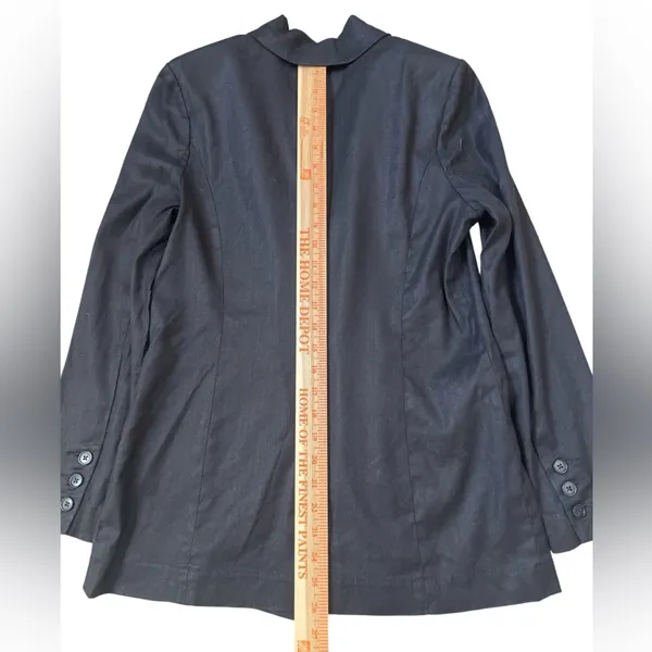 Evereve Minimalist Alexa Black Linen Double-Breasted Blazer Career Office Work - Image 9