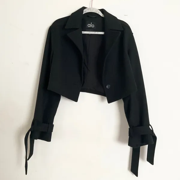 Alo Yoga Wool Cropped Metro Trench Black S - Image 6
